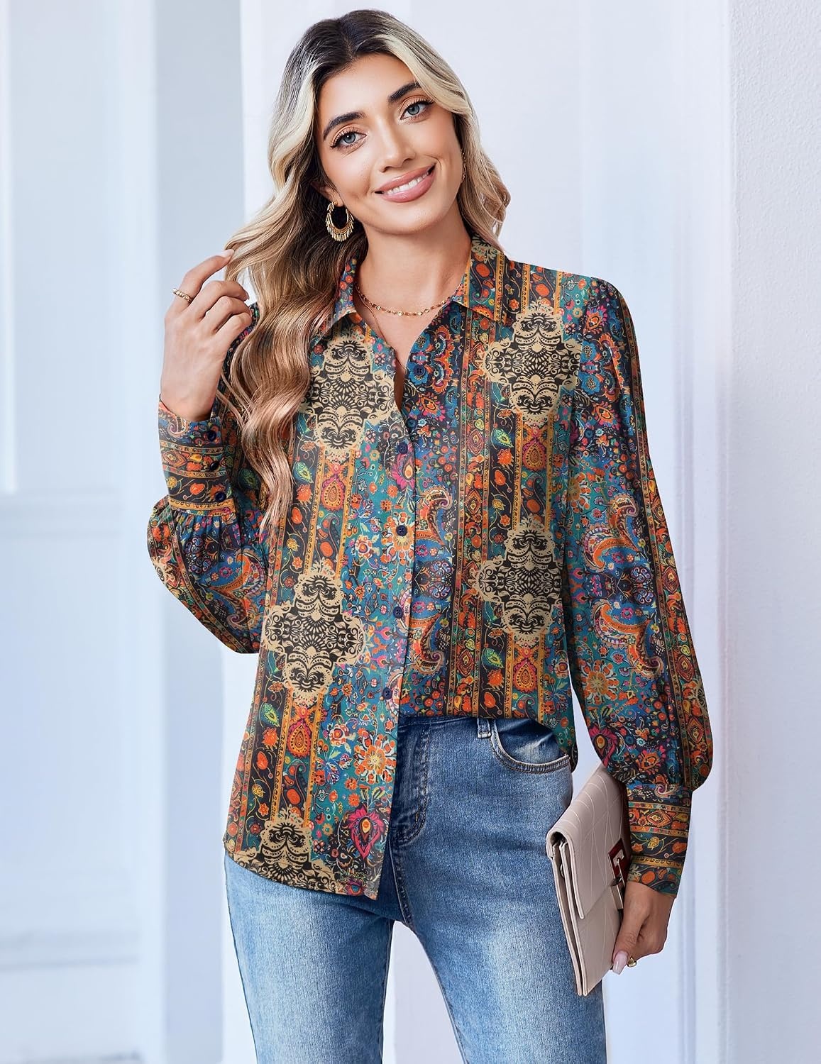 image:imageZeagoo Women Button Down Shirts Casual Long Sleeve Tops Work BlousesMz721multicolored