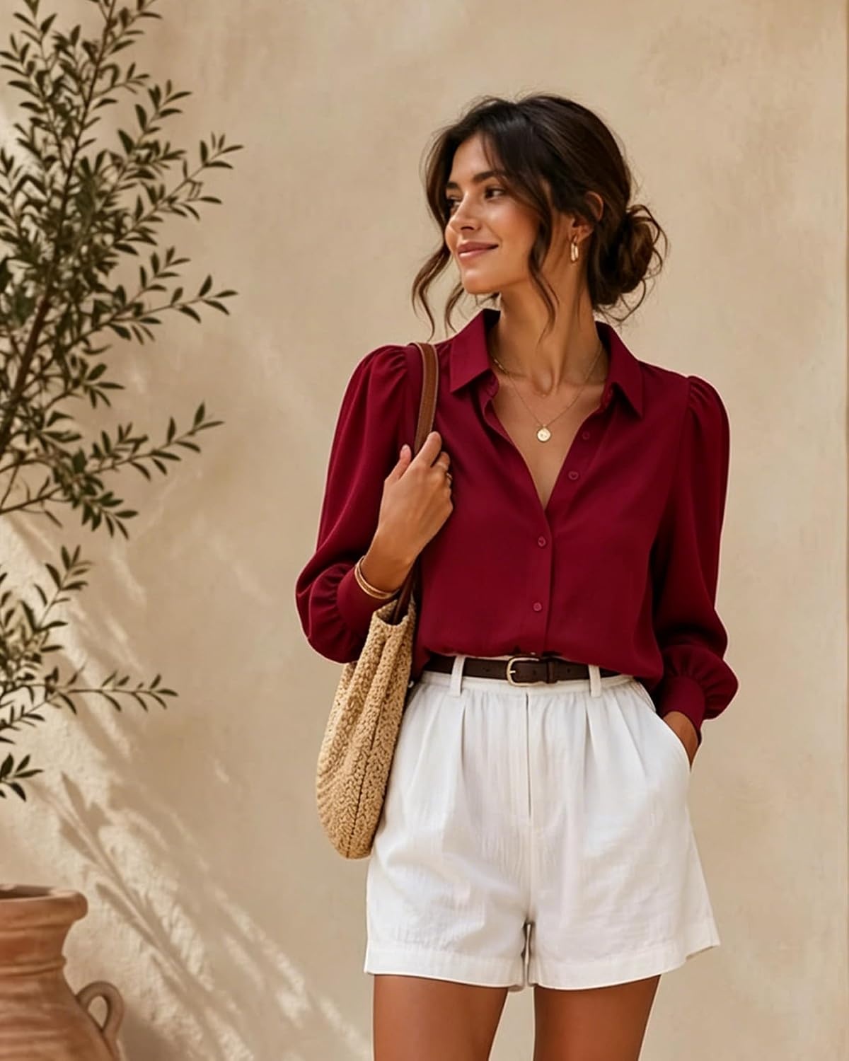 image:imageZeagoo Women Button Down Shirts Casual Long Sleeve Tops Work BlousesRed