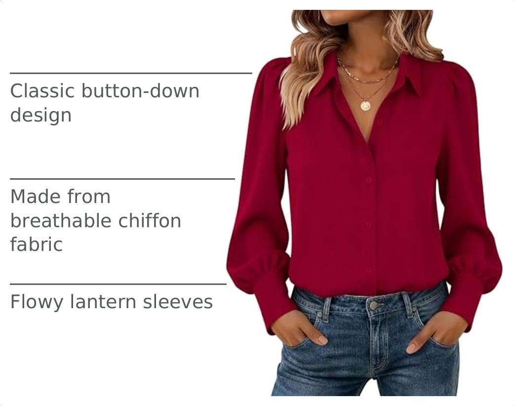 image:imageZeagoo Women Button Down Shirts Casual Long Sleeve Tops Work BlousesRed