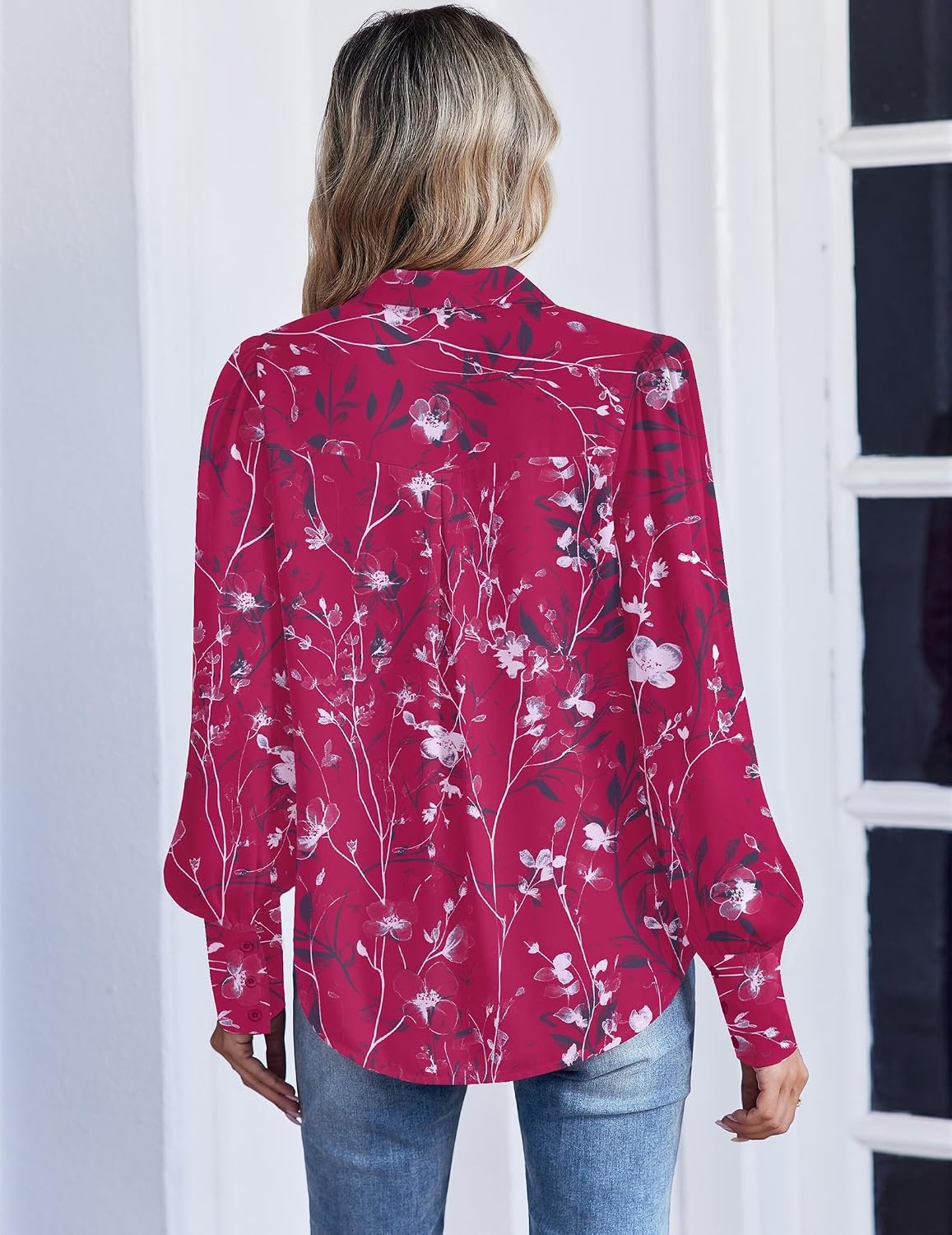 image:imageZeagoo Women Button Down Shirts Casual Long Sleeve Tops Work BlousesSf243rose Red