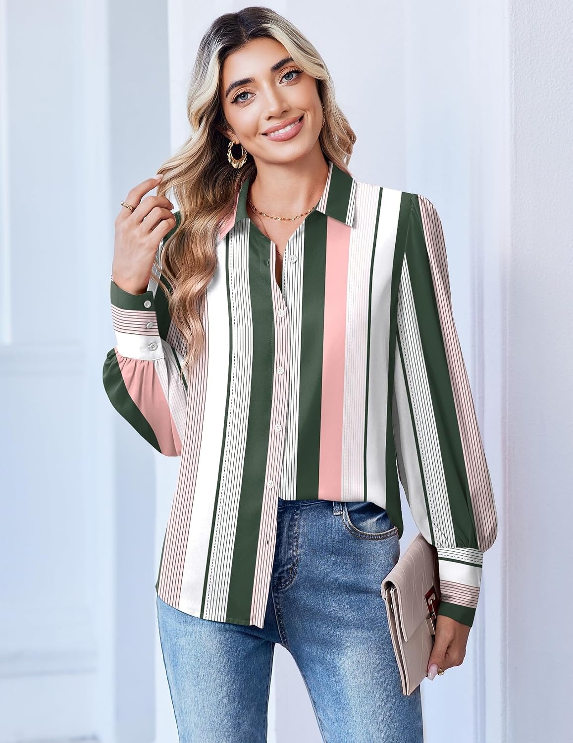 image:imageZeagoo Women Button Down Shirts Casual Long Sleeve Tops Work BlousesTz264stripe