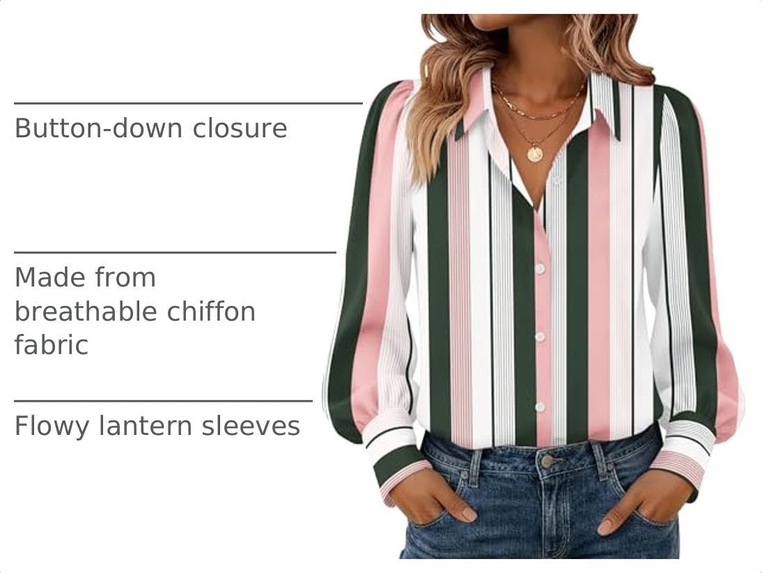 image:imageZeagoo Women Button Down Shirts Casual Long Sleeve Tops Work BlousesTz264stripe