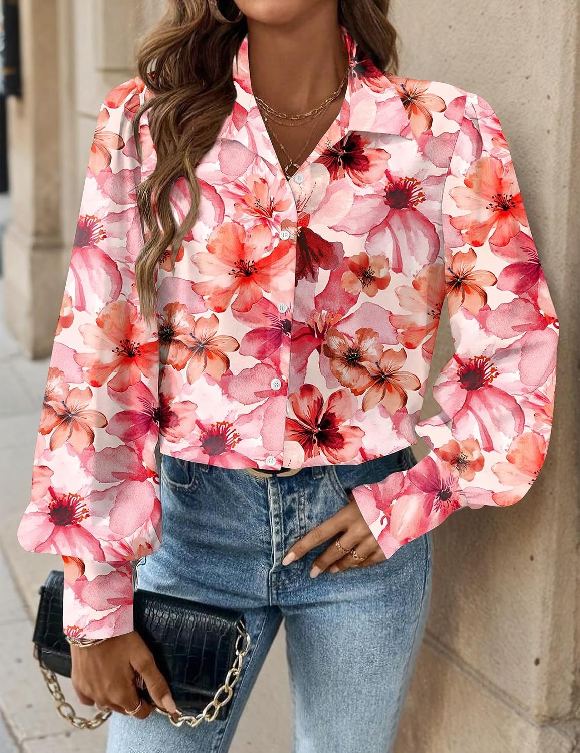 image:imageZeagoo Women Button Down Shirts Casual Long Sleeve Tops Work BlousesWf97pink