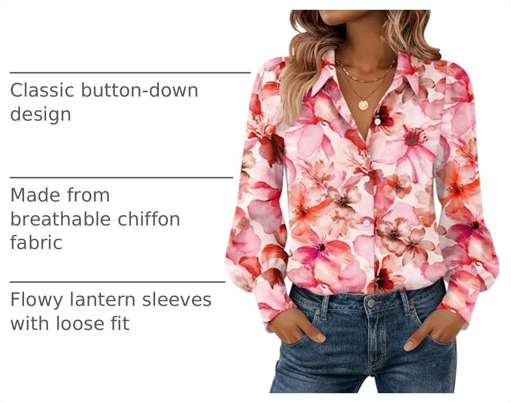 image:imageZeagoo Women Button Down Shirts Casual Long Sleeve Tops Work BlousesWf97pink