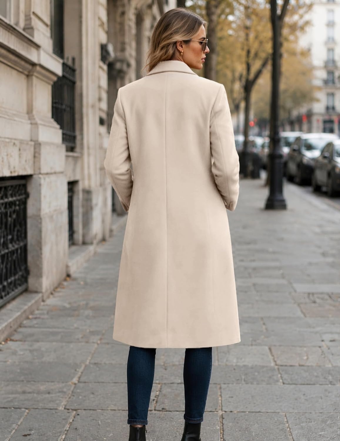 image:imageZeagoo Women Winter Wool Coat Notch Lapel SingleBreasted Mid Long PeacoatBeige