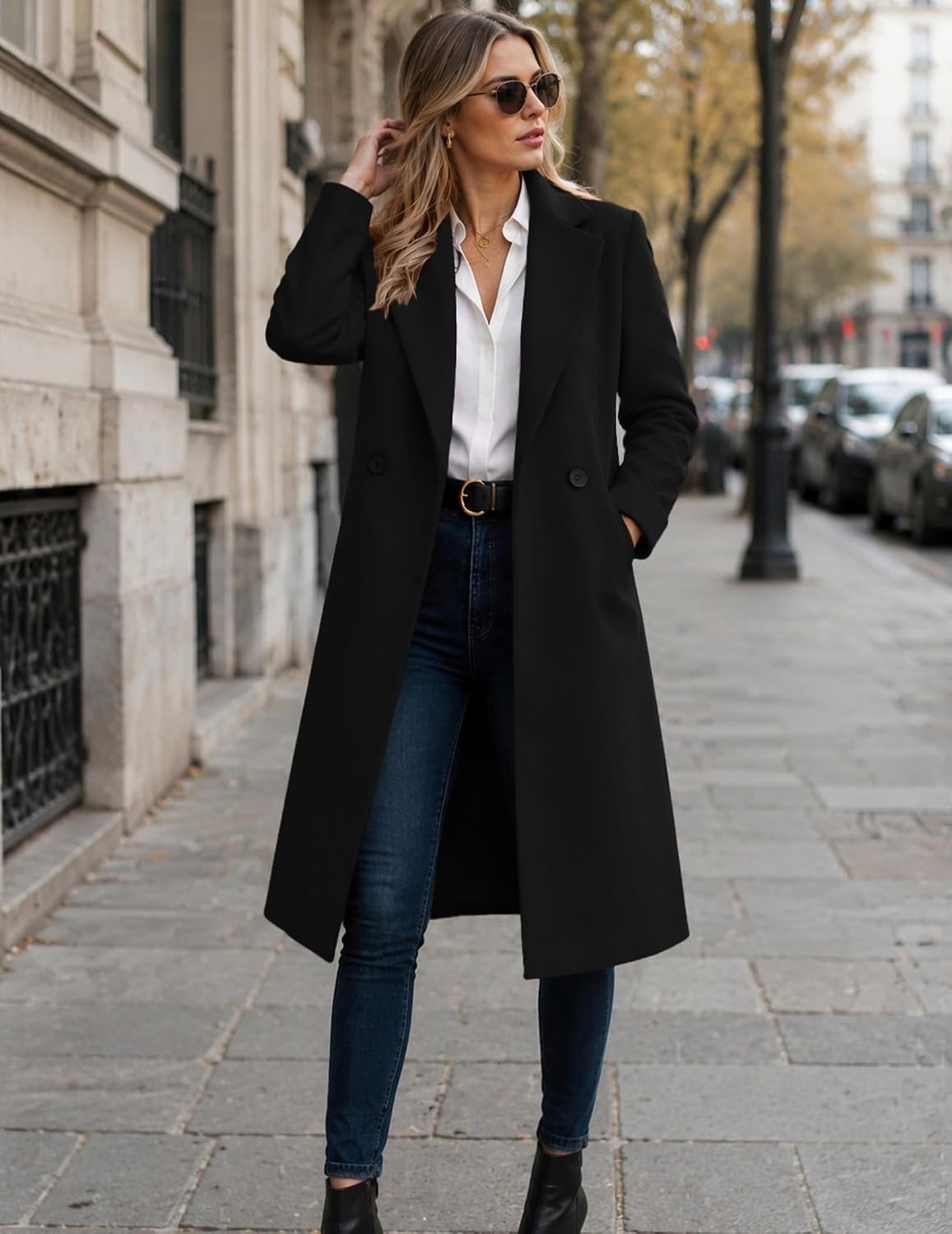 image:imageZeagoo Women Winter Wool Coat Notch Lapel SingleBreasted Mid Long PeacoatBlack