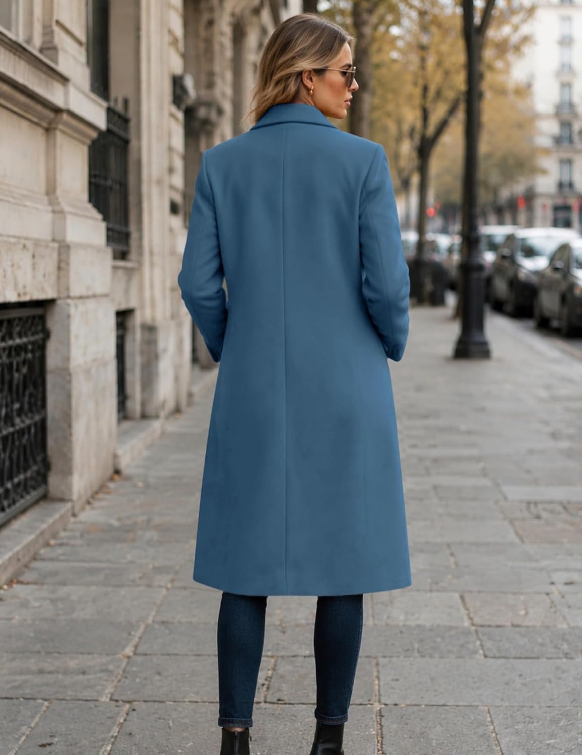 image:imageZeagoo Women Winter Wool Coat Notch Lapel SingleBreasted Mid Long PeacoatBlue