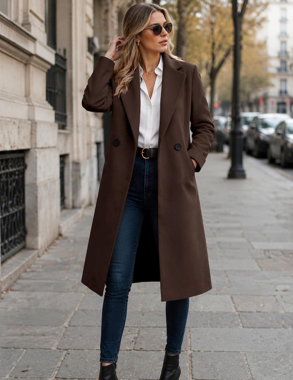 image:imageZeagoo Women Winter Wool Coat Notch Lapel SingleBreasted Mid Long PeacoatBrown