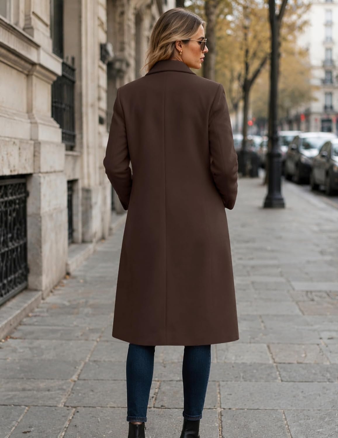 image:imageZeagoo Women Winter Wool Coat Notch Lapel SingleBreasted Mid Long PeacoatBrown