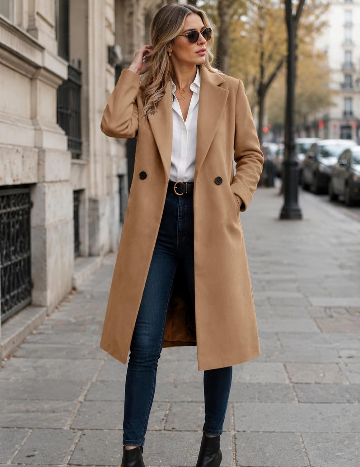 image:imageZeagoo Women Winter Wool Coat Notch Lapel SingleBreasted Mid Long PeacoatKhaki