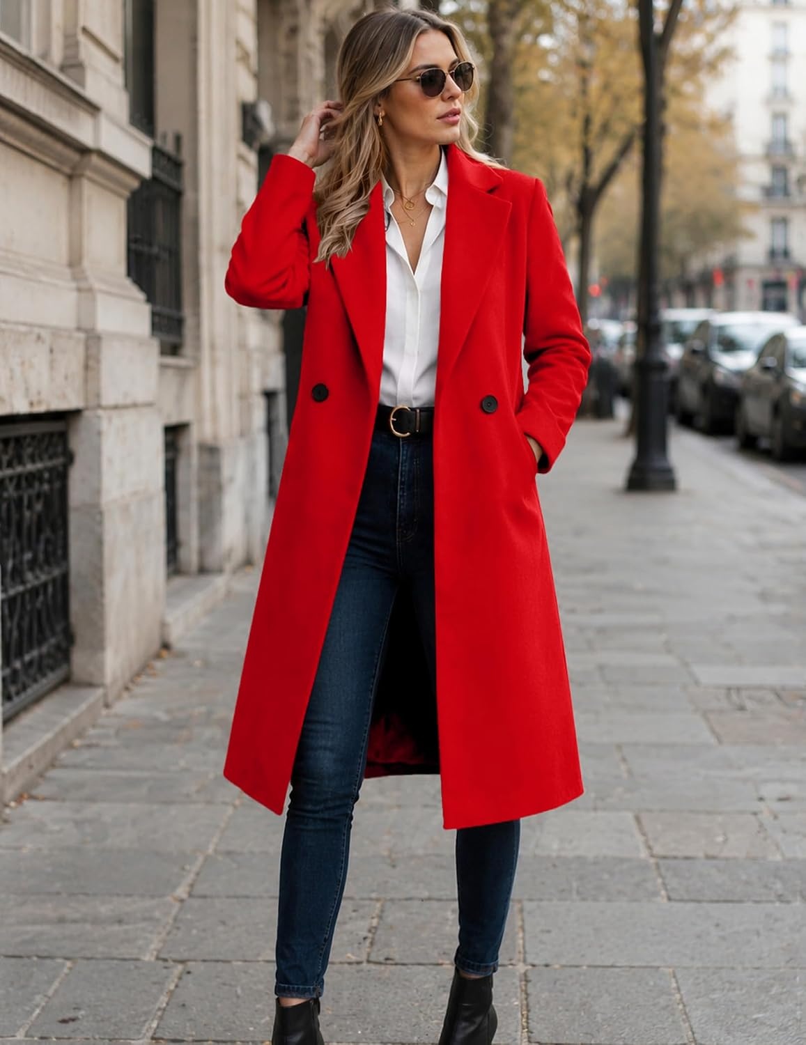 image:imageZeagoo Women Winter Wool Coat Notch Lapel SingleBreasted Mid Long PeacoatRed