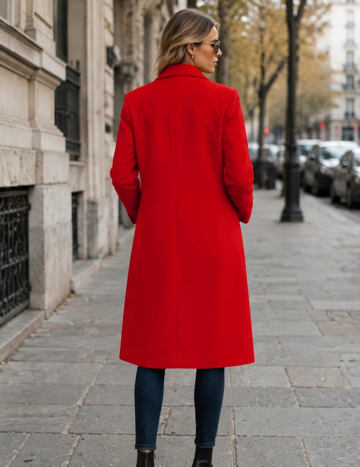 image:imageZeagoo Women Winter Wool Coat Notch Lapel SingleBreasted Mid Long PeacoatRed