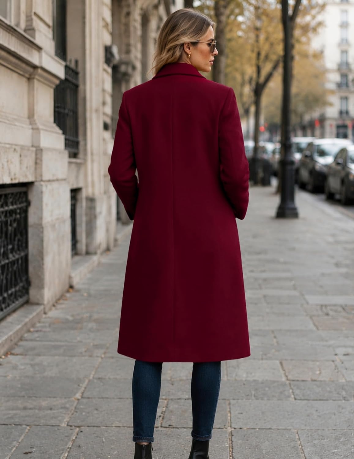 image:imageZeagoo Women Winter Wool Coat Notch Lapel SingleBreasted Mid Long PeacoatWine Red