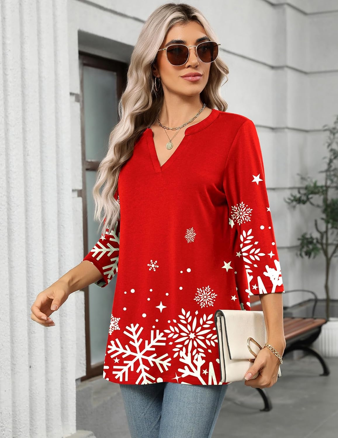 image:imageZeagoo Womens 34 Length Sleeve Tops V Neck Tunic Dressy Casual BlouseSnowflake