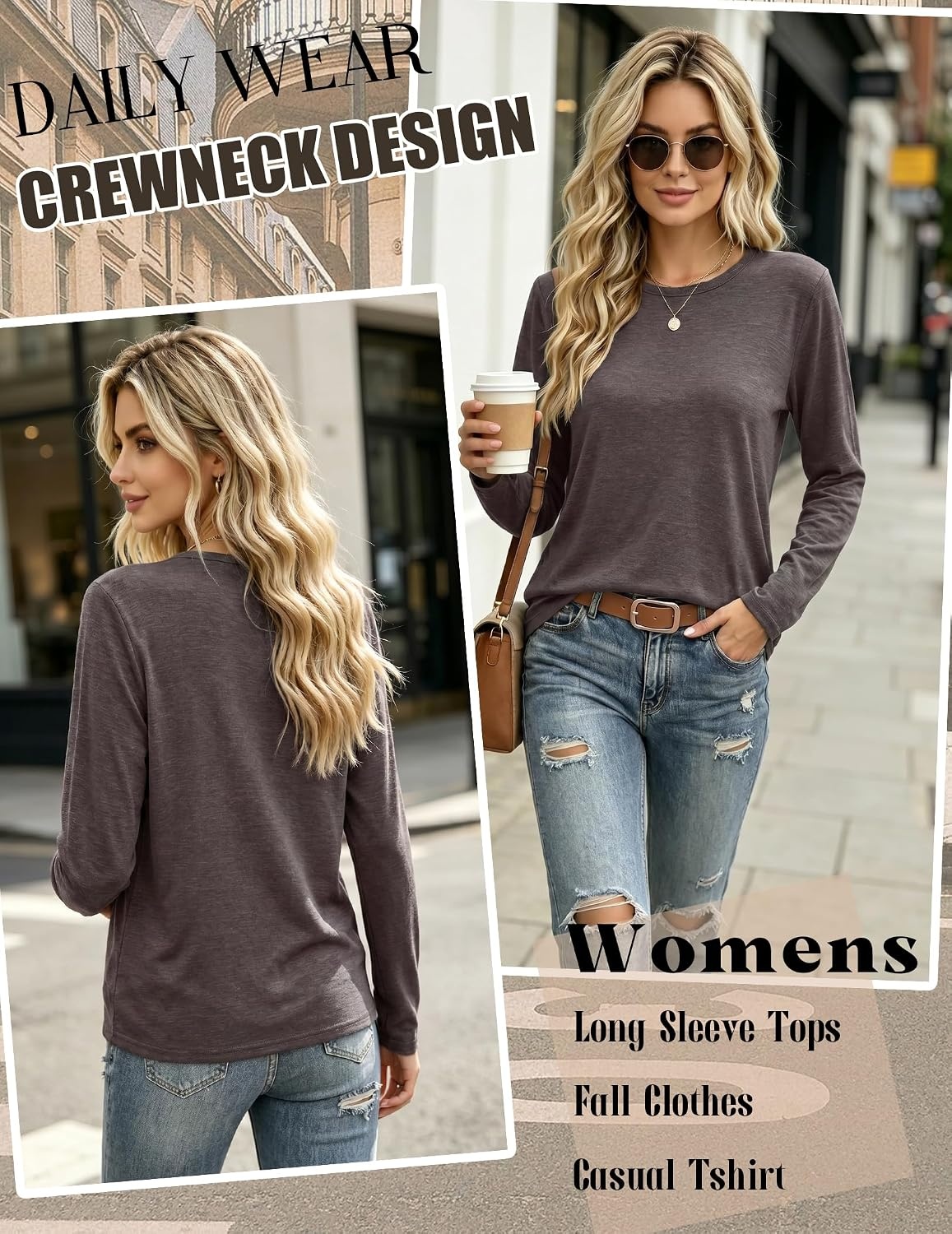 image:imageZeagoo Womens Casual Shirts Long Sleeve Tops Crewneck Tshirts Fall ClothesArmy Green Brown Black