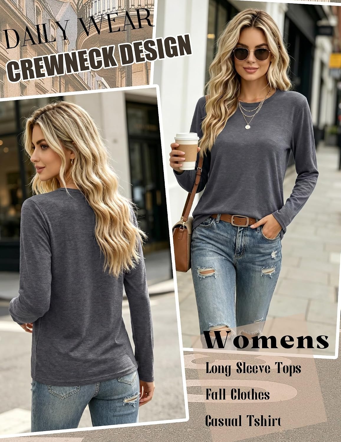 image:imageZeagoo Womens Casual Shirts Long Sleeve Tops Crewneck Tshirts Fall ClothesArmy Green Grey Black