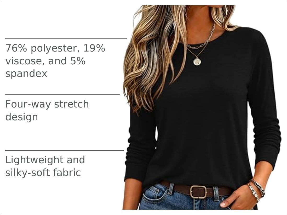 image:imageZeagoo Womens Casual Shirts Long Sleeve Tops Crewneck Tshirts Fall ClothesBlack