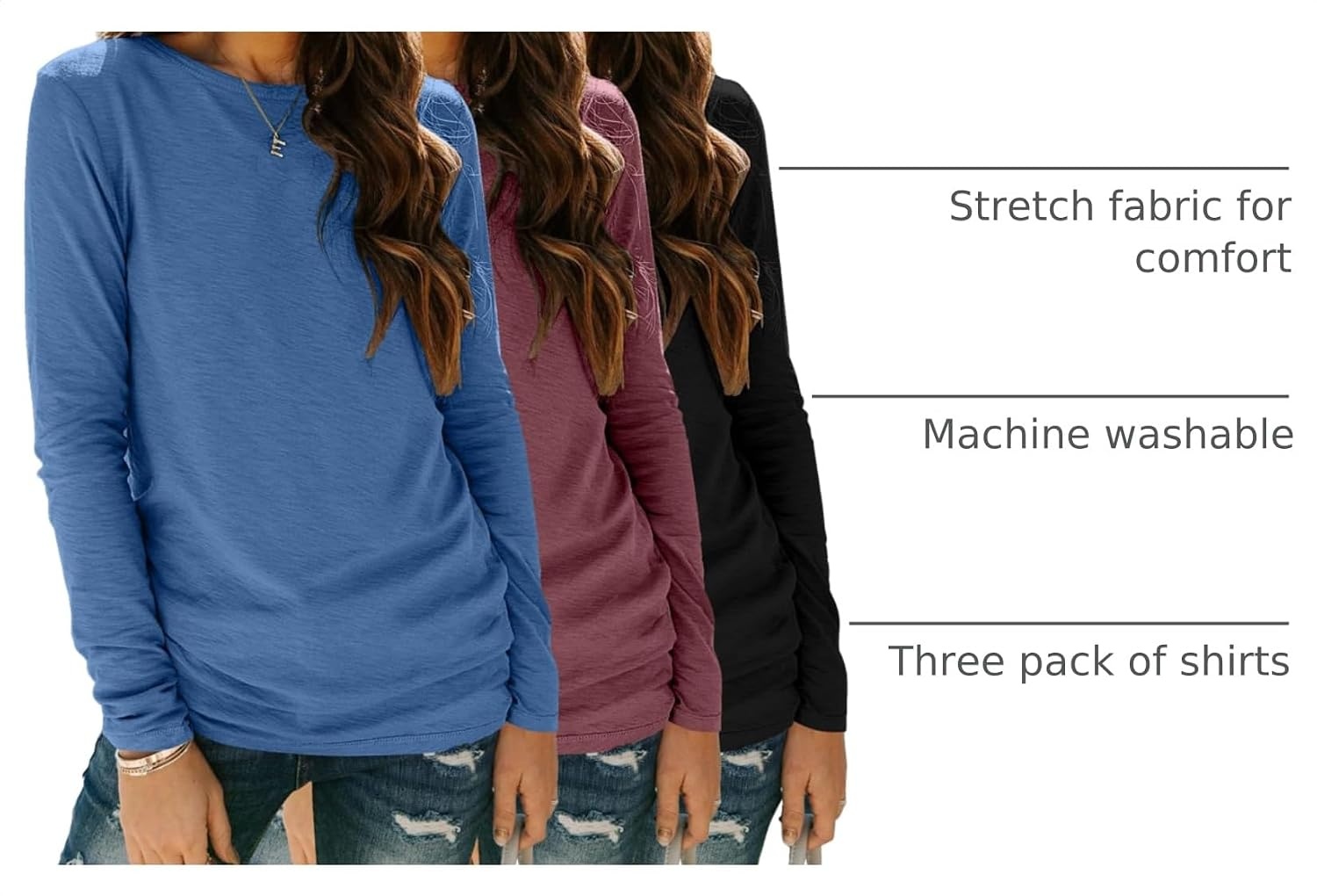 image:imageZeagoo Womens Casual Shirts Long Sleeve Tops Crewneck Tshirts Fall ClothesBlackbluemaroon