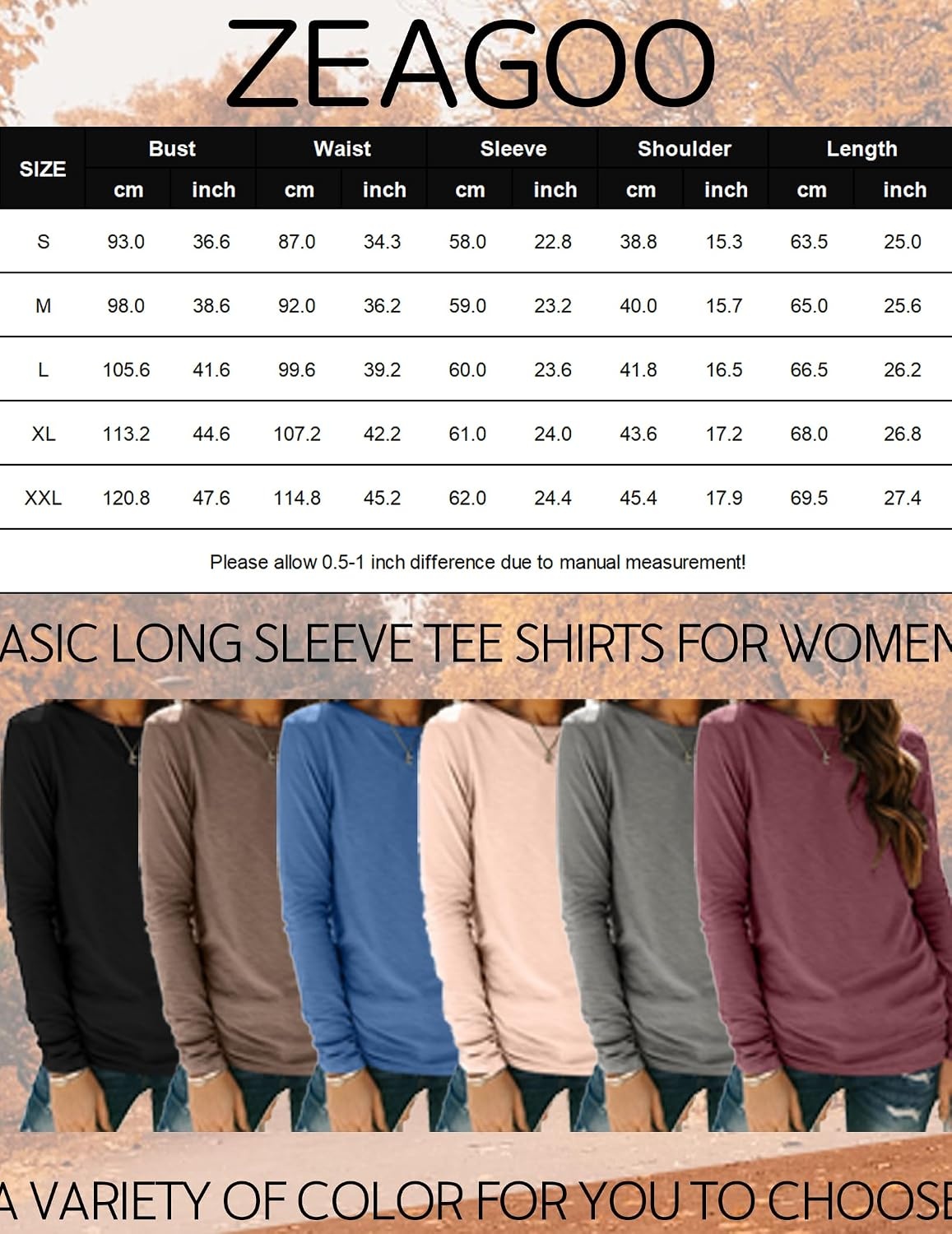 image:imageZeagoo Womens Casual Shirts Long Sleeve Tops Crewneck Tshirts Fall ClothesBlackbluemaroon