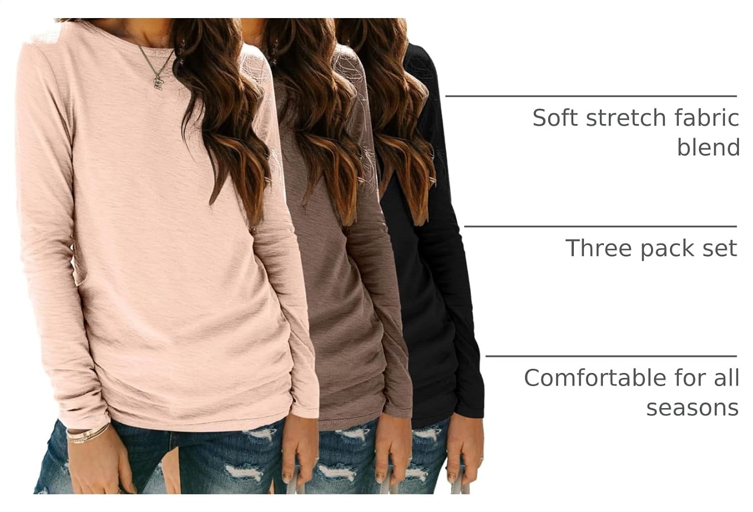 image:imageZeagoo Womens Casual Shirts Long Sleeve Tops Crewneck Tshirts Fall ClothesBlackbrowncream