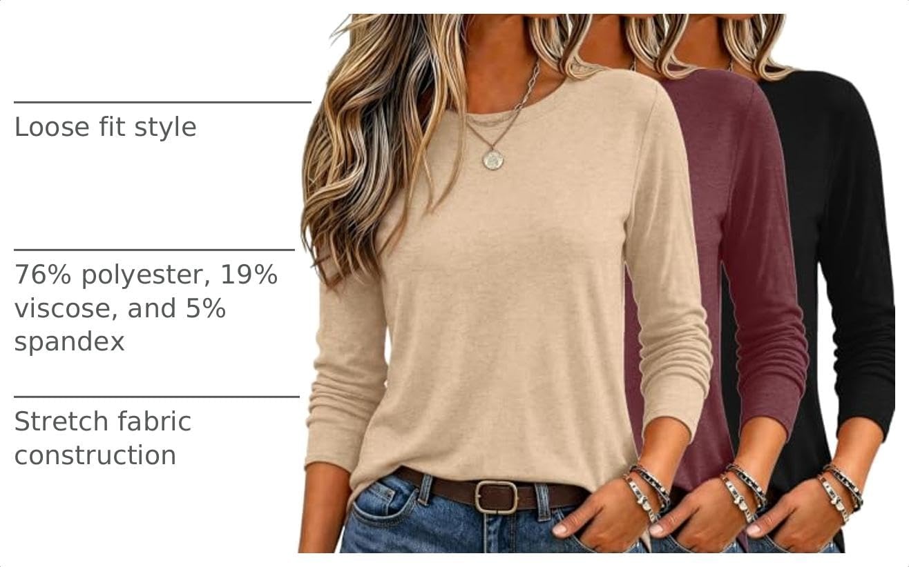 image:imageZeagoo Womens Casual Shirts Long Sleeve Tops Crewneck Tshirts Fall ClothesBlackmarooncream