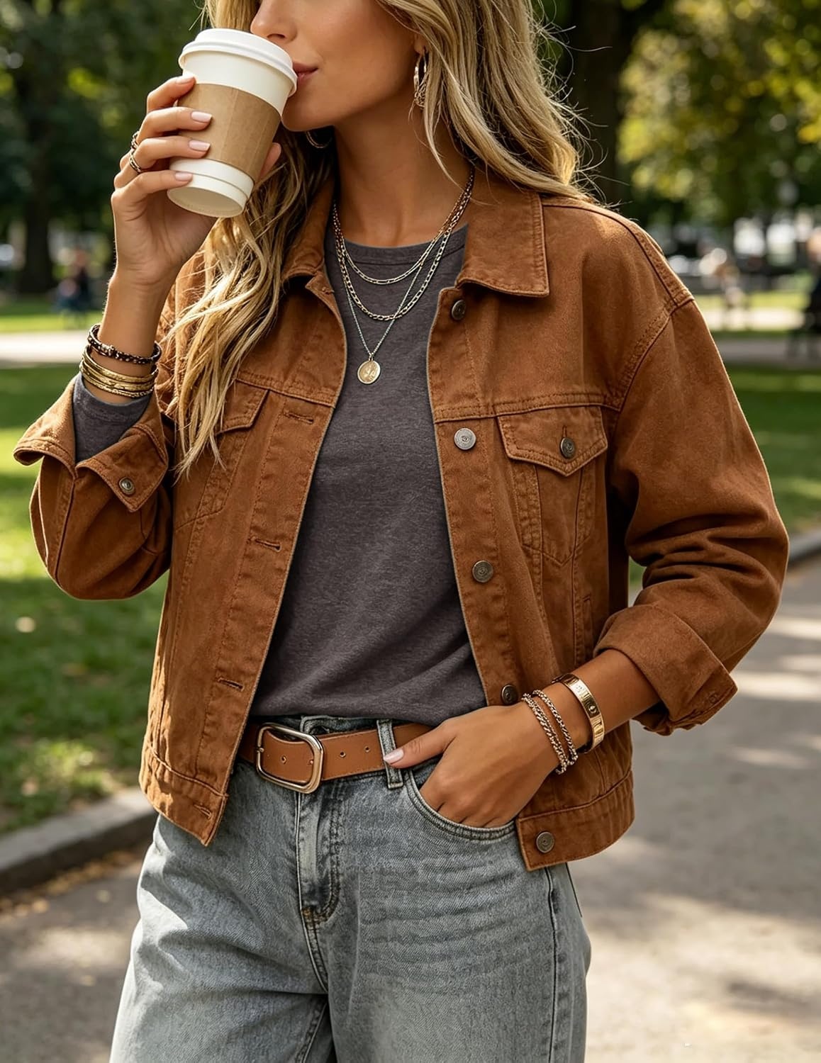 image:imageZeagoo Womens Casual Shirts Long Sleeve Tops Crewneck Tshirts Fall ClothesBrown