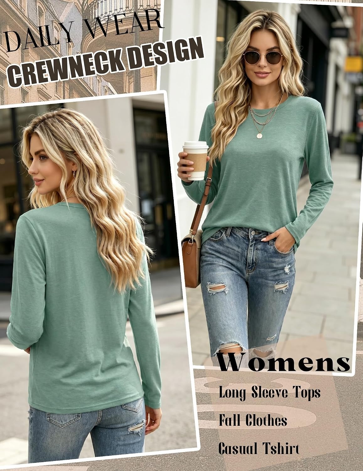 image:imageZeagoo Womens Casual Shirts Long Sleeve Tops Crewneck Tshirts Fall ClothesLight Green