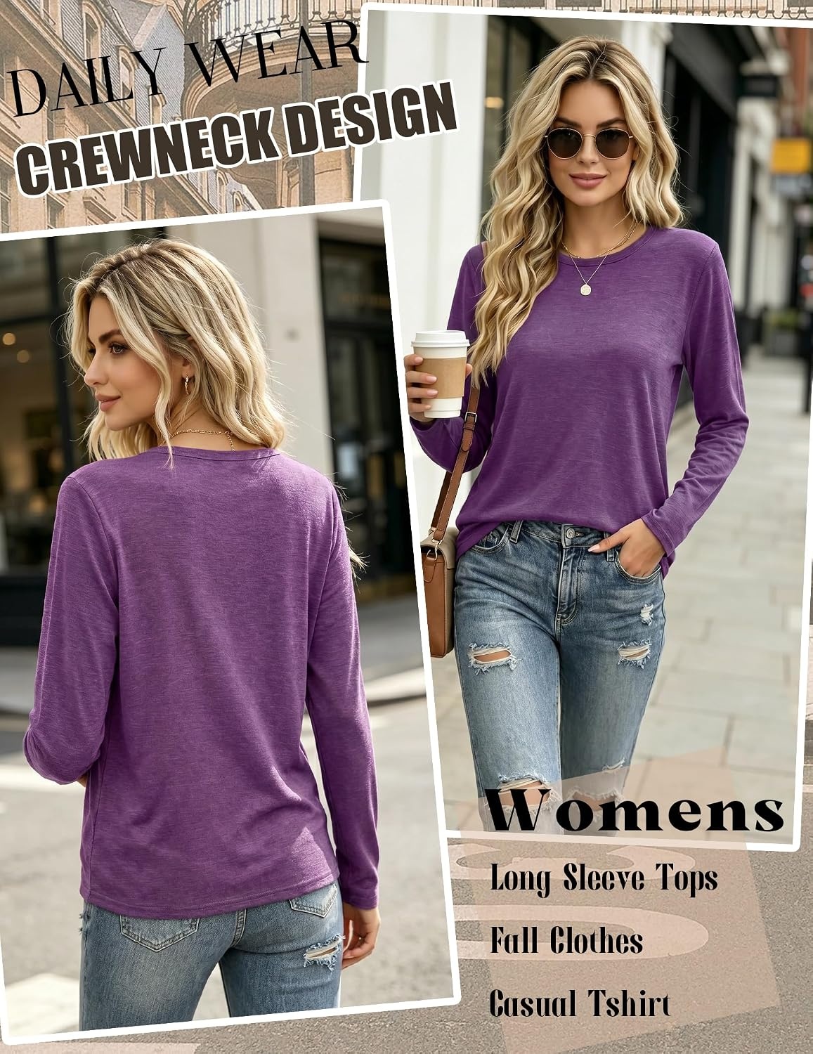 image:imageZeagoo Womens Casual Shirts Long Sleeve Tops Crewneck Tshirts Fall ClothesMaroon Navy Blue Black