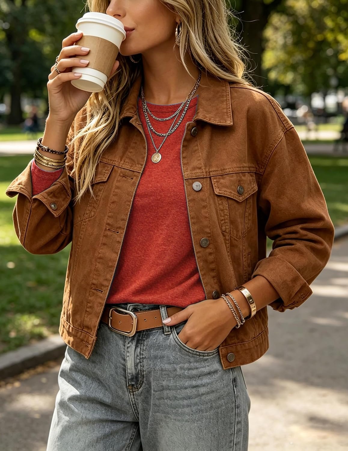image:imageZeagoo Womens Casual Shirts Long Sleeve Tops Crewneck Tshirts Fall ClothesRed