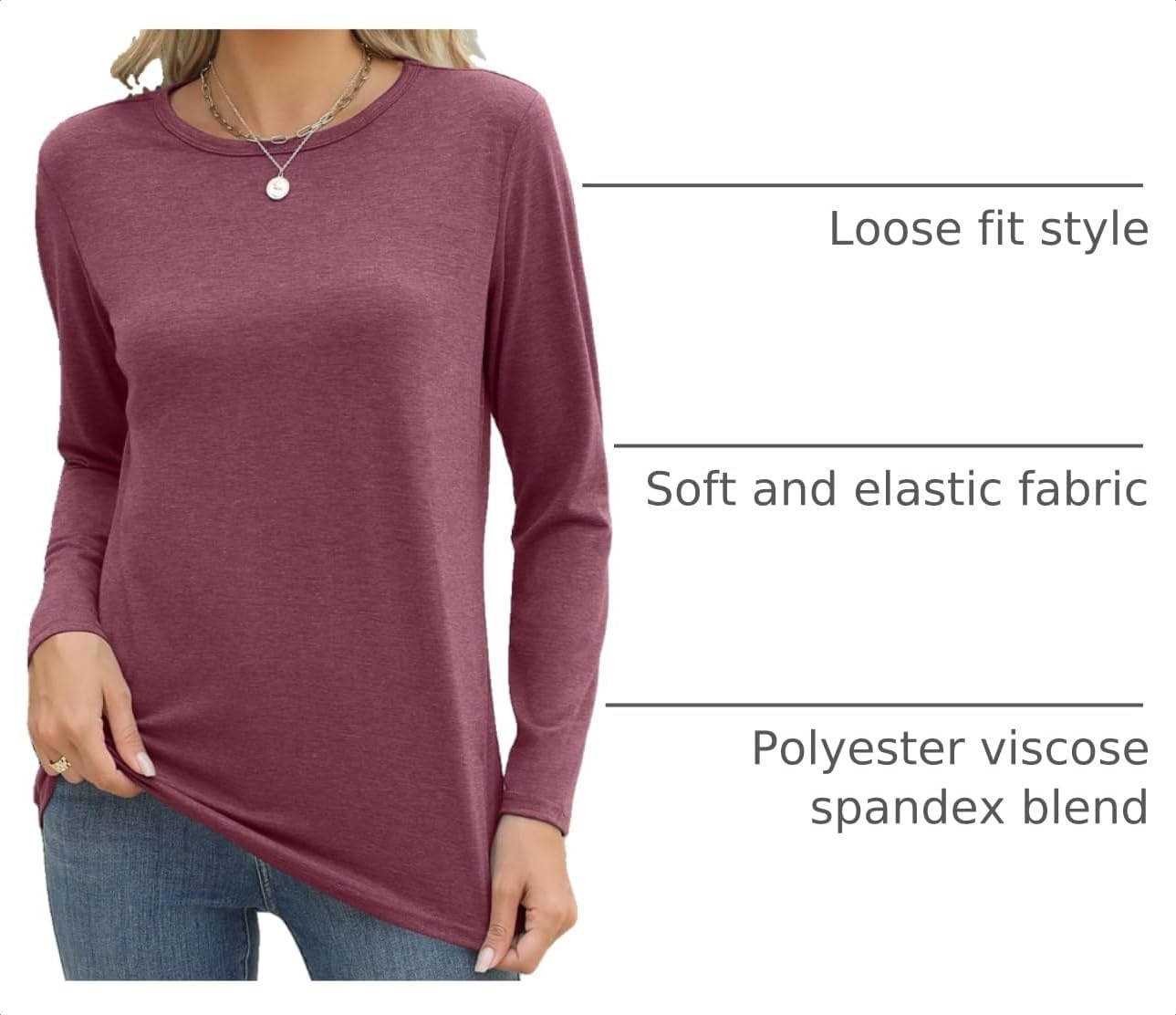 image:imageZeagoo Womens Casual Shirts Long Sleeve Tops Crewneck Tshirts Fall ClothesStripe Blackblackmaroon