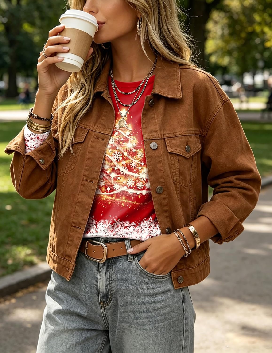 image:imageZeagoo Womens Casual Shirts Long Sleeve Tops Crewneck Tshirts Fall ClothesZ Christmas Tree 489