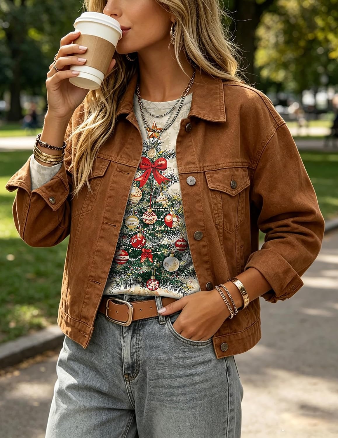 image:imageZeagoo Womens Casual Shirts Long Sleeve Tops Crewneck Tshirts Fall ClothesZ Christmas Tree 505