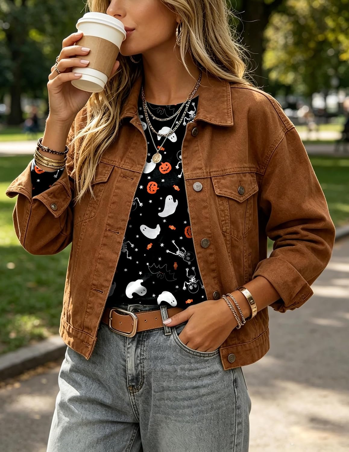 image:imageZeagoo Womens Casual Shirts Long Sleeve Tops Crewneck Tshirts Fall ClothesZ Halloween Black