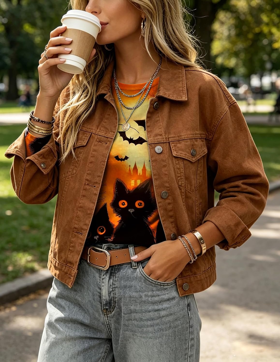 image:imageZeagoo Womens Casual Shirts Long Sleeve Tops Crewneck Tshirts Fall ClothesZ Halloween Orange 88