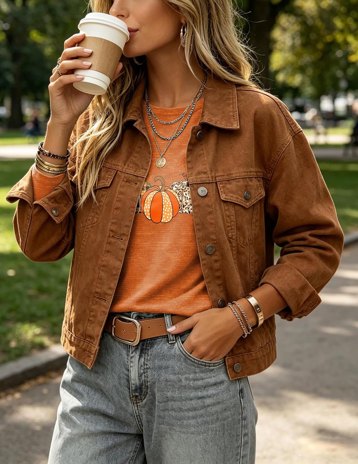 image:imageZeagoo Womens Casual Shirts Long Sleeve Tops Crewneck Tshirts Fall ClothesZ Halloween Pumpkin 86