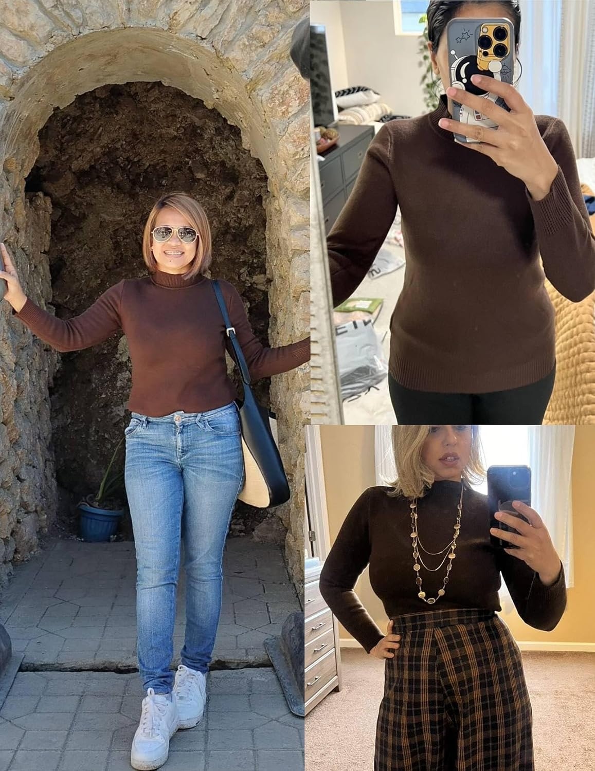 image:imageZeagoo Womens Fleece Sherpa Lined Sweater Mock Neck Long Sleeve Thermal Shirt 2026 Fall Winter Fuzzy Knit Jumper Tops SXXLCoffee