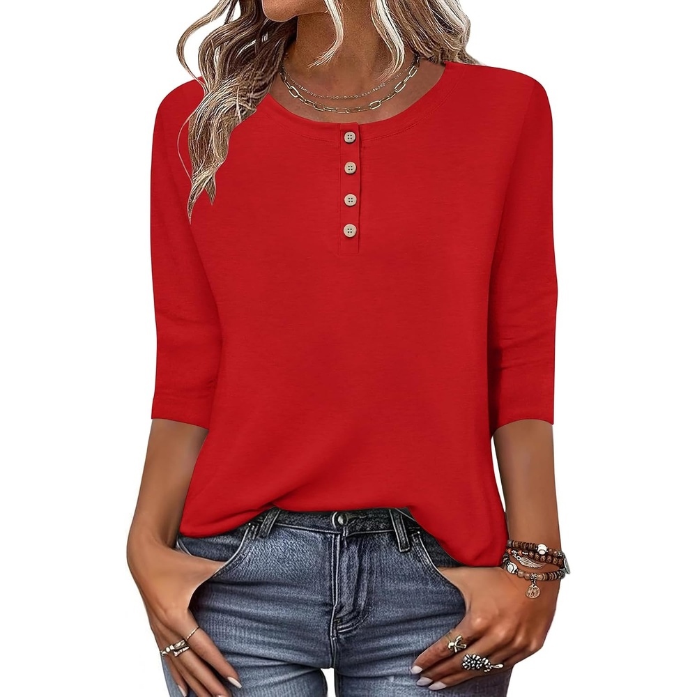 image:imageZeagoo 34 Length Sleeve Women Tops Dressy Casual Blouses Work ClothesHoliday Red