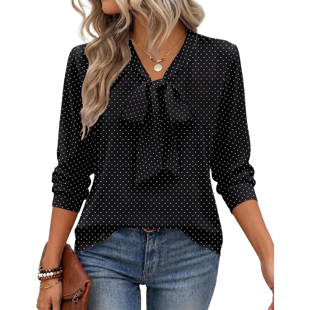 image:imageZeagoo Blouses for Women Bow Tie Neck Chiffon Long Sleeve Shirt Work TopsAjh150