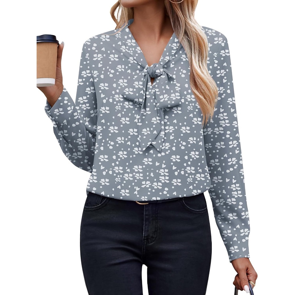 image:imageZeagoo Blouses for Women Bow Tie Neck Chiffon Long Sleeve Shirt Work TopsCx285
