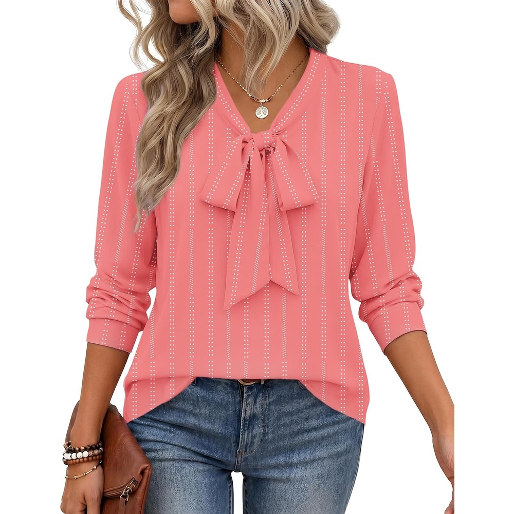 image:imageZeagoo Blouses for Women Bow Tie Neck Chiffon Long Sleeve Shirt Work TopsJh586