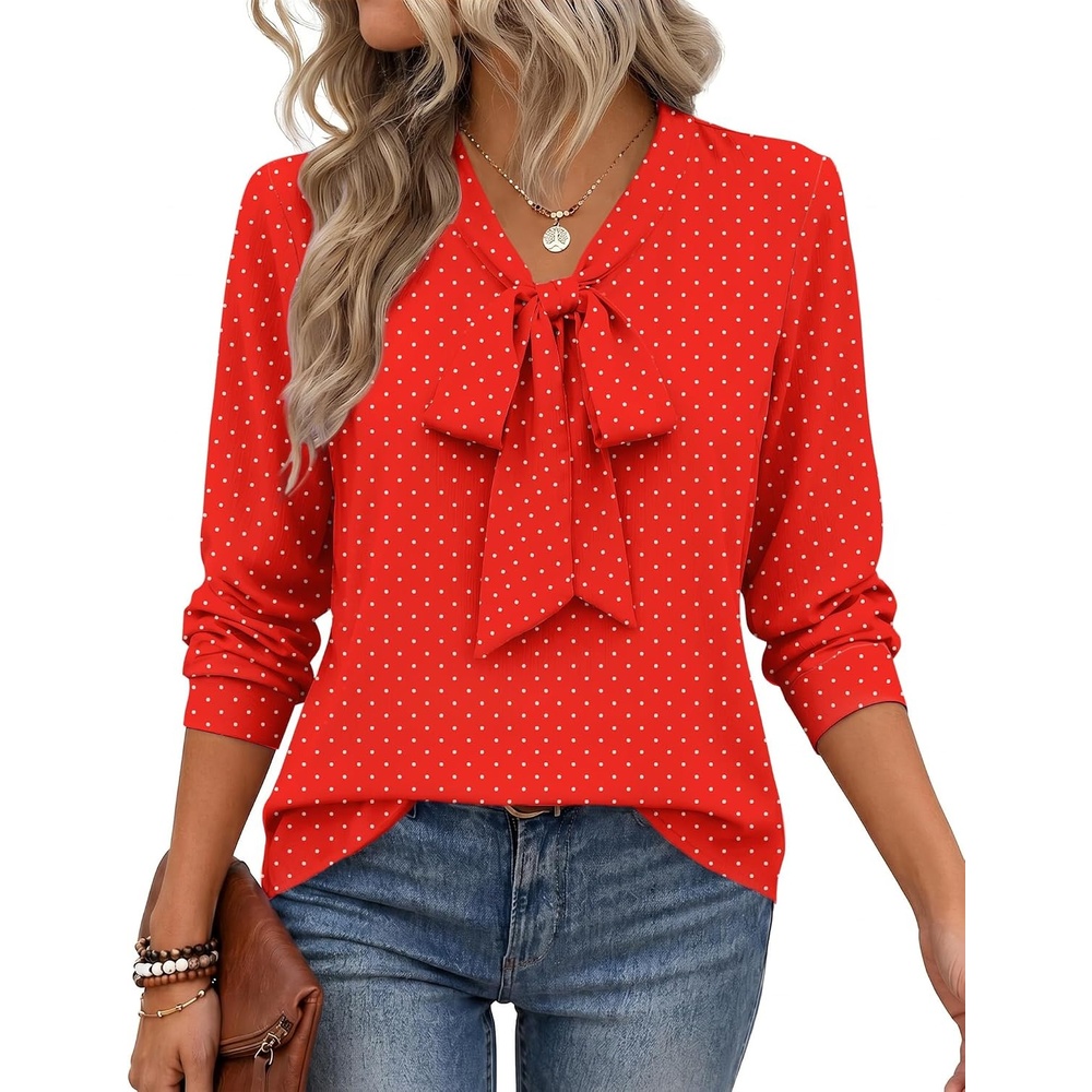image:imageZeagoo Blouses for Women Bow Tie Neck Chiffon Long Sleeve Shirt Work TopsJh652