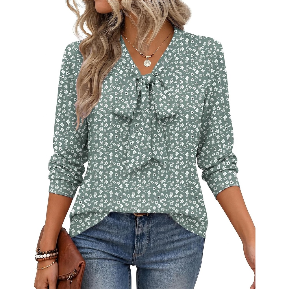image:imageZeagoo Blouses for Women Bow Tie Neck Chiffon Long Sleeve Shirt Work TopsXh521