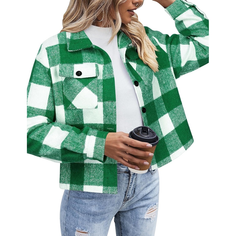 image:imageZeagoo Flannels for Women Cropped Shacket Jacket Fashion Plaid Fall CoatZgw22