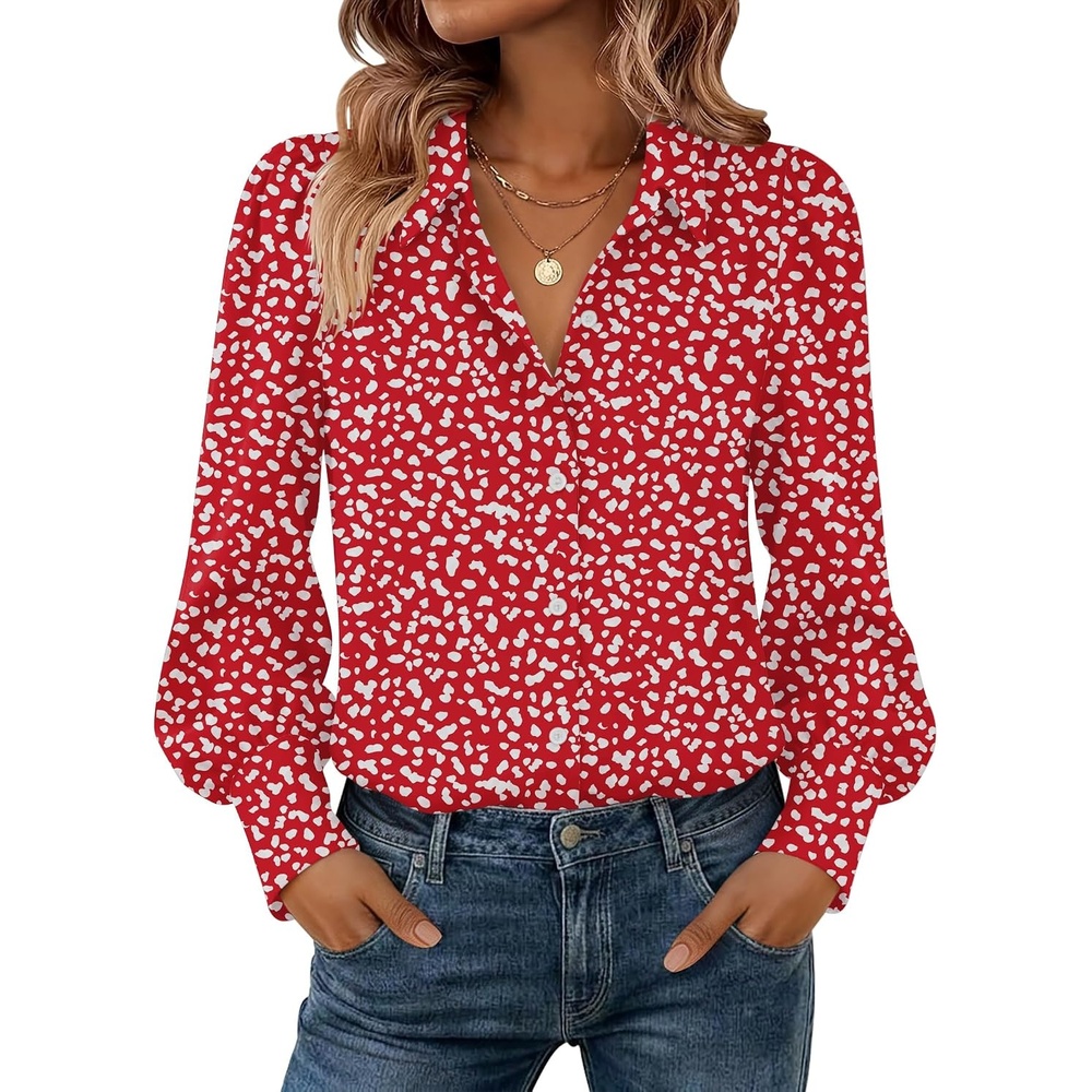image:imageZeagoo Women Button Down Shirts Casual Long Sleeve Tops Work BlousesJh590red