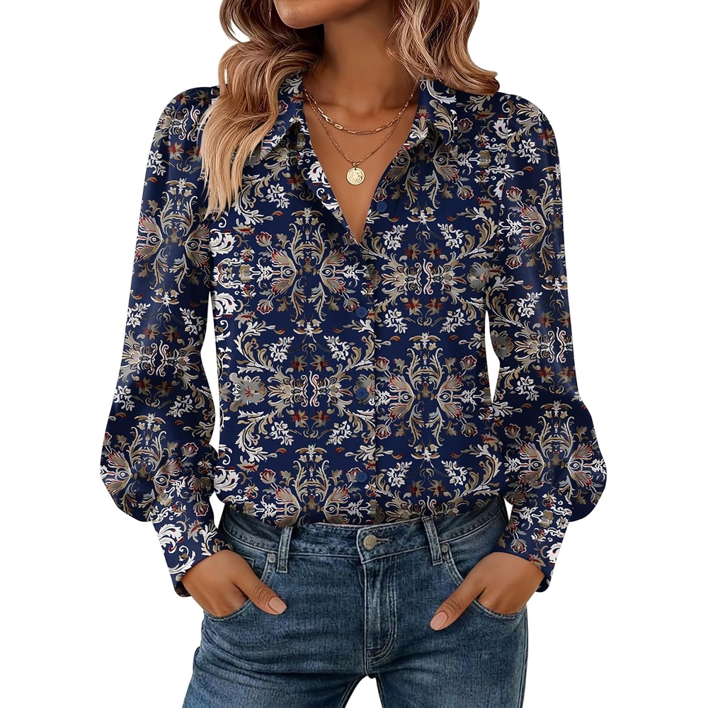 image:imageZeagoo Women Button Down Shirts Casual Long Sleeve Tops Work BlousesMz869navy
