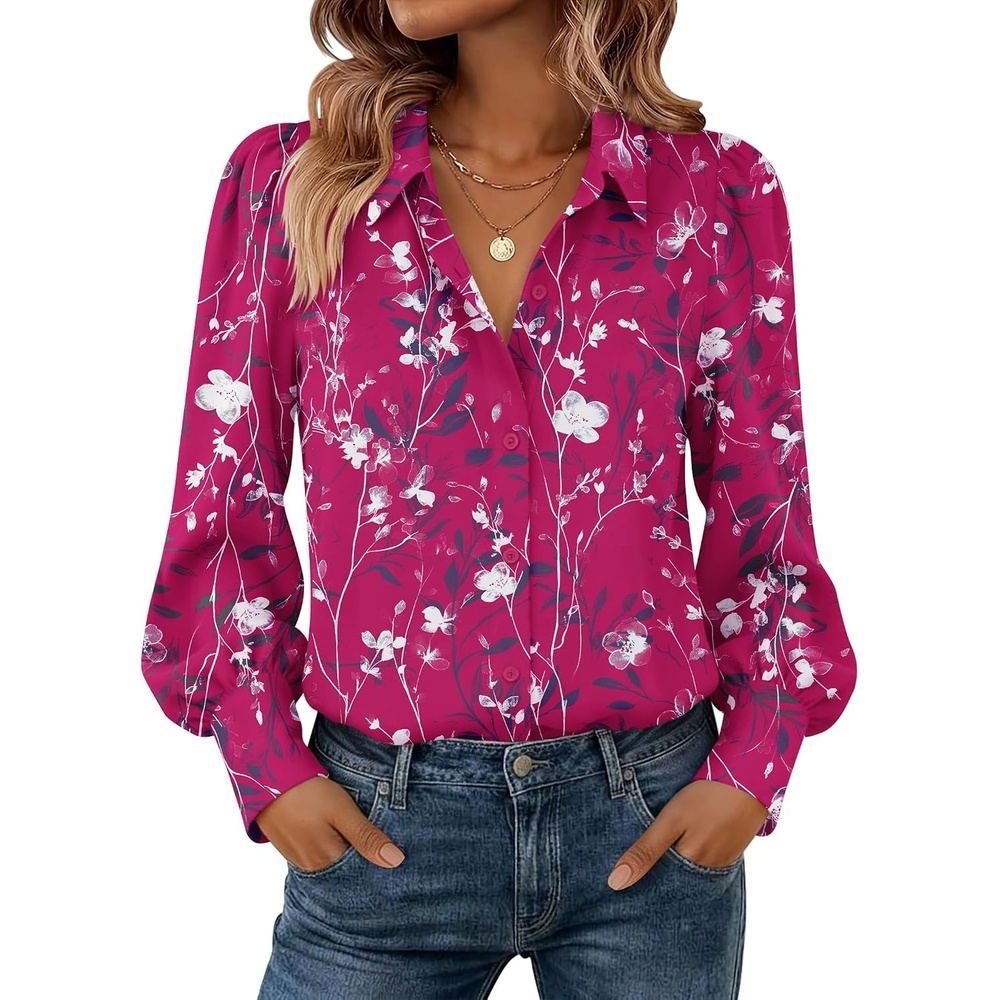 image:imageZeagoo Women Button Down Shirts Casual Long Sleeve Tops Work BlousesSf243rose Red