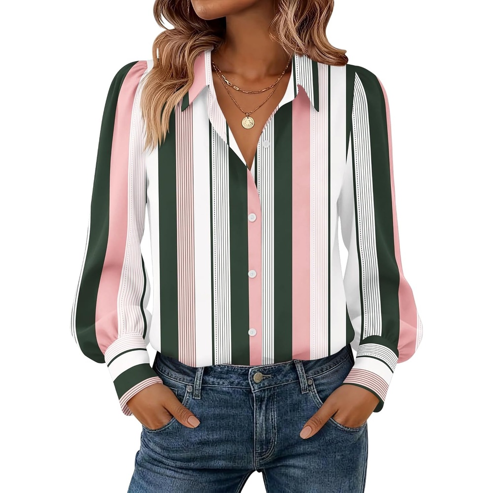 image:imageZeagoo Women Button Down Shirts Casual Long Sleeve Tops Work BlousesTz264stripe