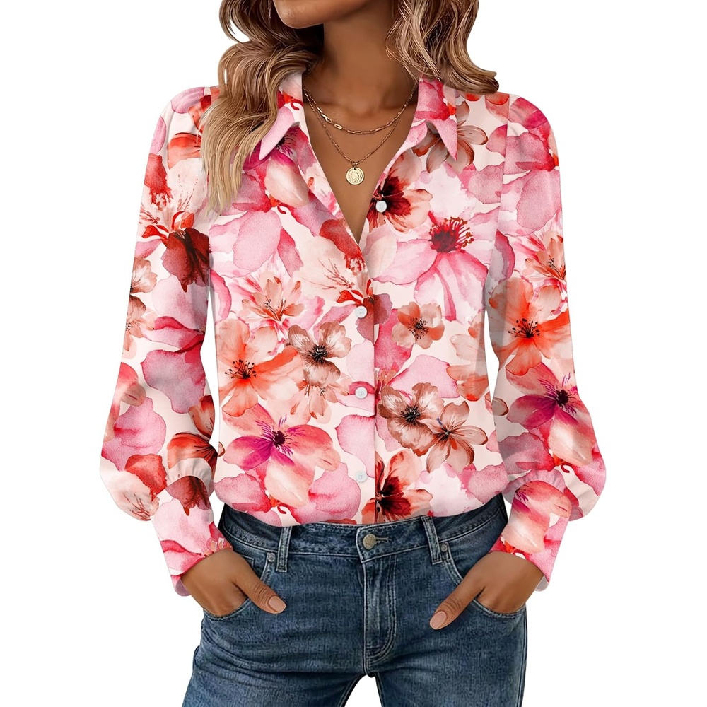 image:imageZeagoo Women Button Down Shirts Casual Long Sleeve Tops Work BlousesWf97pink