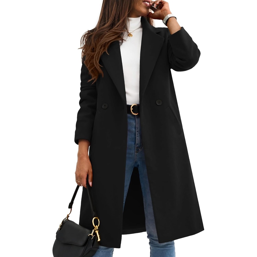 image:imageZeagoo Women Winter Wool Coat Notch Lapel SingleBreasted Mid Long PeacoatBlack
