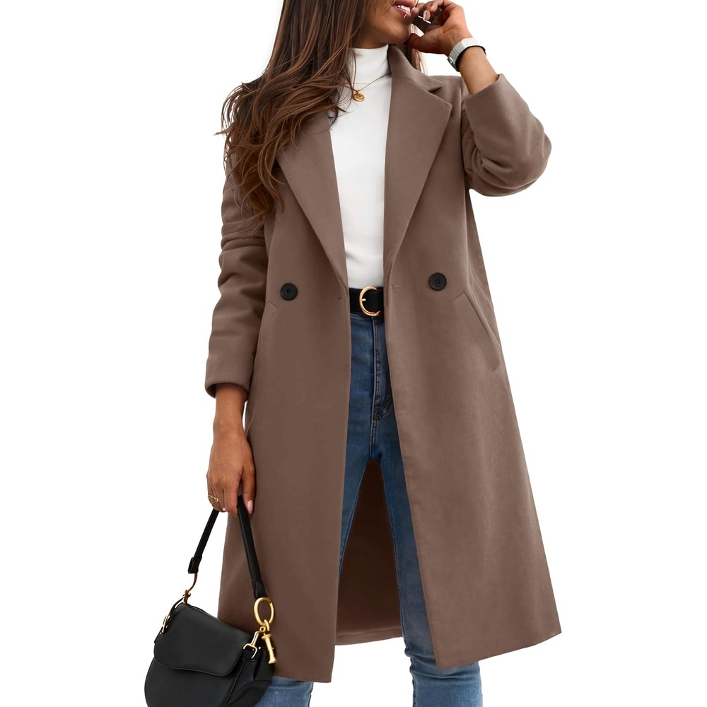 image:imageZeagoo Women Winter Wool Coat Notch Lapel SingleBreasted Mid Long PeacoatCamel